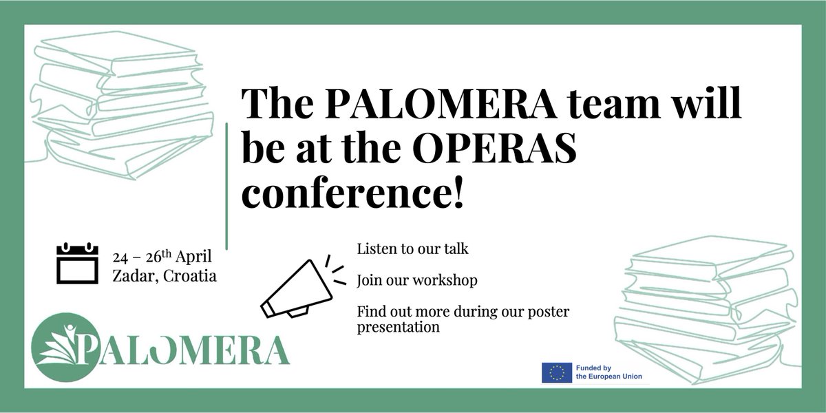 During the OPERAS conference, members of the #PALOMERA project team will be leading a workshop focused on the future of #OABooks in the OA landscape of the ERA. If you are attending and wish to participate, you can find more info: bit.ly/3uVnJKl