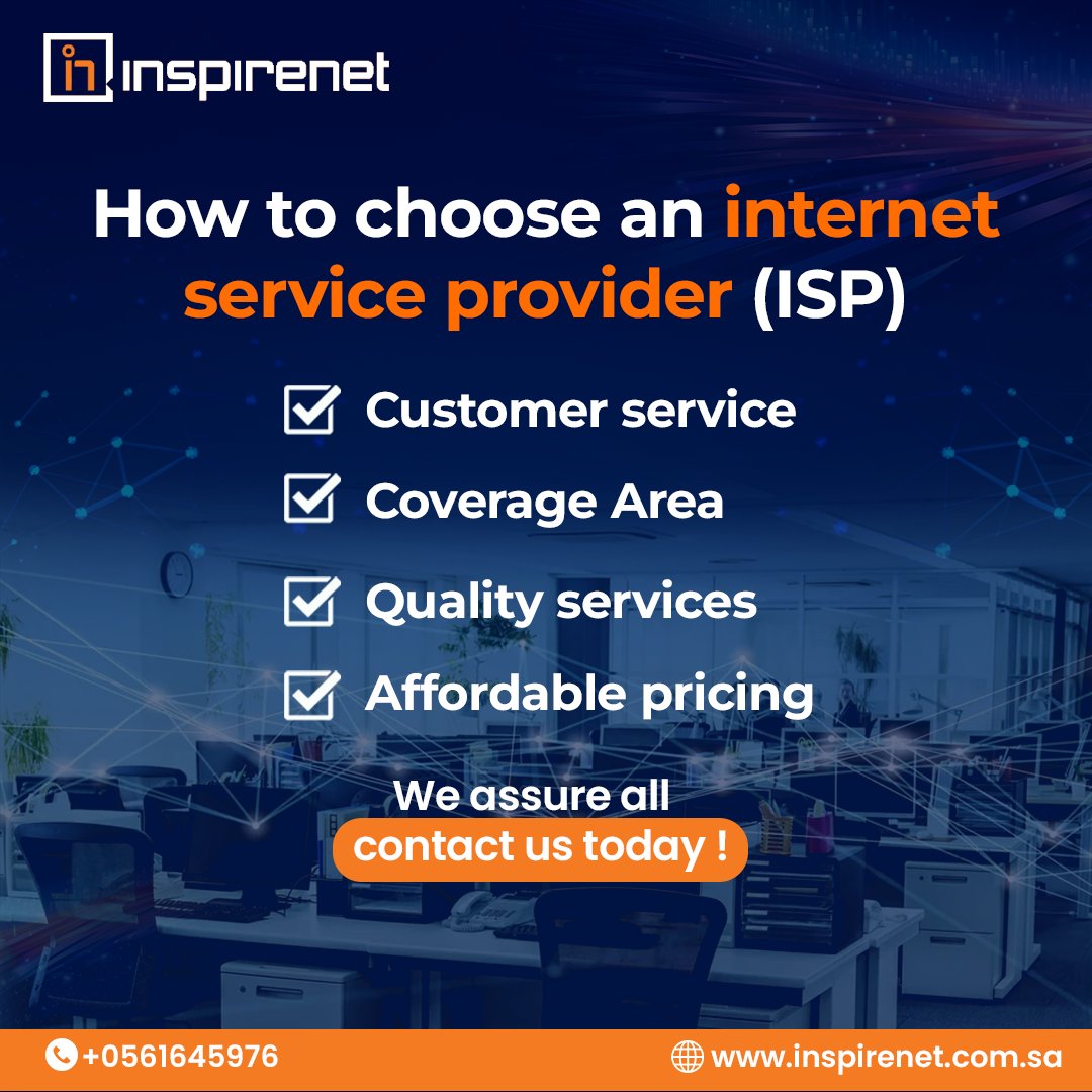 When choosing an Internet Service Provider, it's essential to consider several key factors. At Inspirenet, we guarantee top-notch customer service

#Inspirenet #HighSpeedInternet #internetproviders #internet #internetserviceprovider #internetprovider #internetservice #Saudiarabia