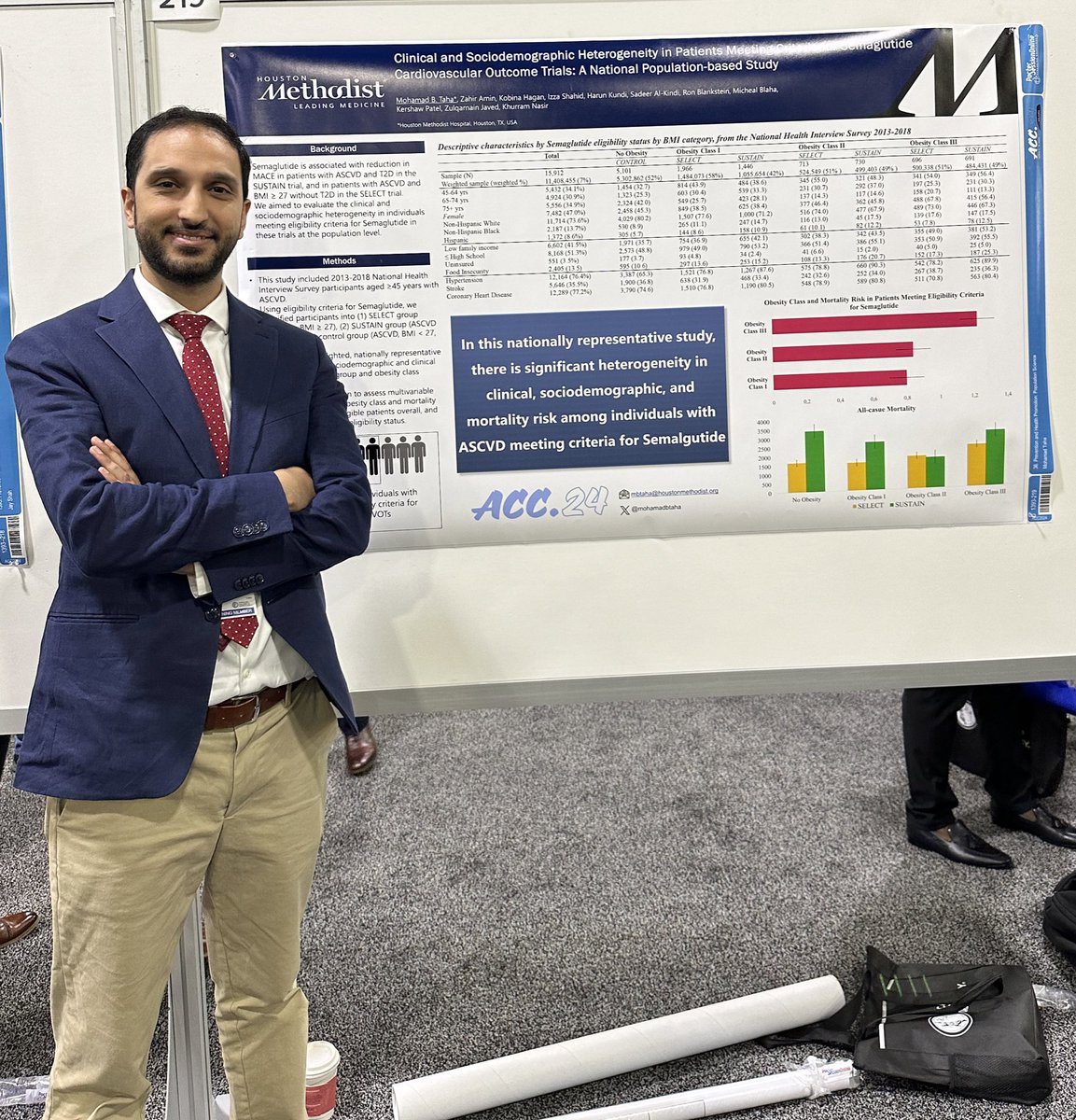 @mohamadbtaha presents the heterogeneity in clinical, sociodemographic and mortality risk among ASCVD individuals eligible for Semaglutide in the US at #ACC24 @khurramn1 @Sadeer_AlKindi