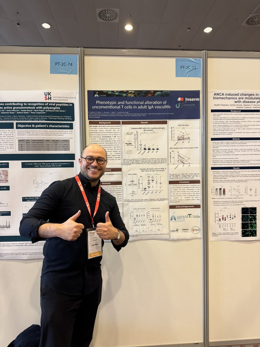 So proud of my 2 fellows @antoinehankard  @ValentinMaisons with their 2 posters on IgAV on #MAITcells and #clusteringAnalysis 
In @VasculitisBCN24 
Great job 👏