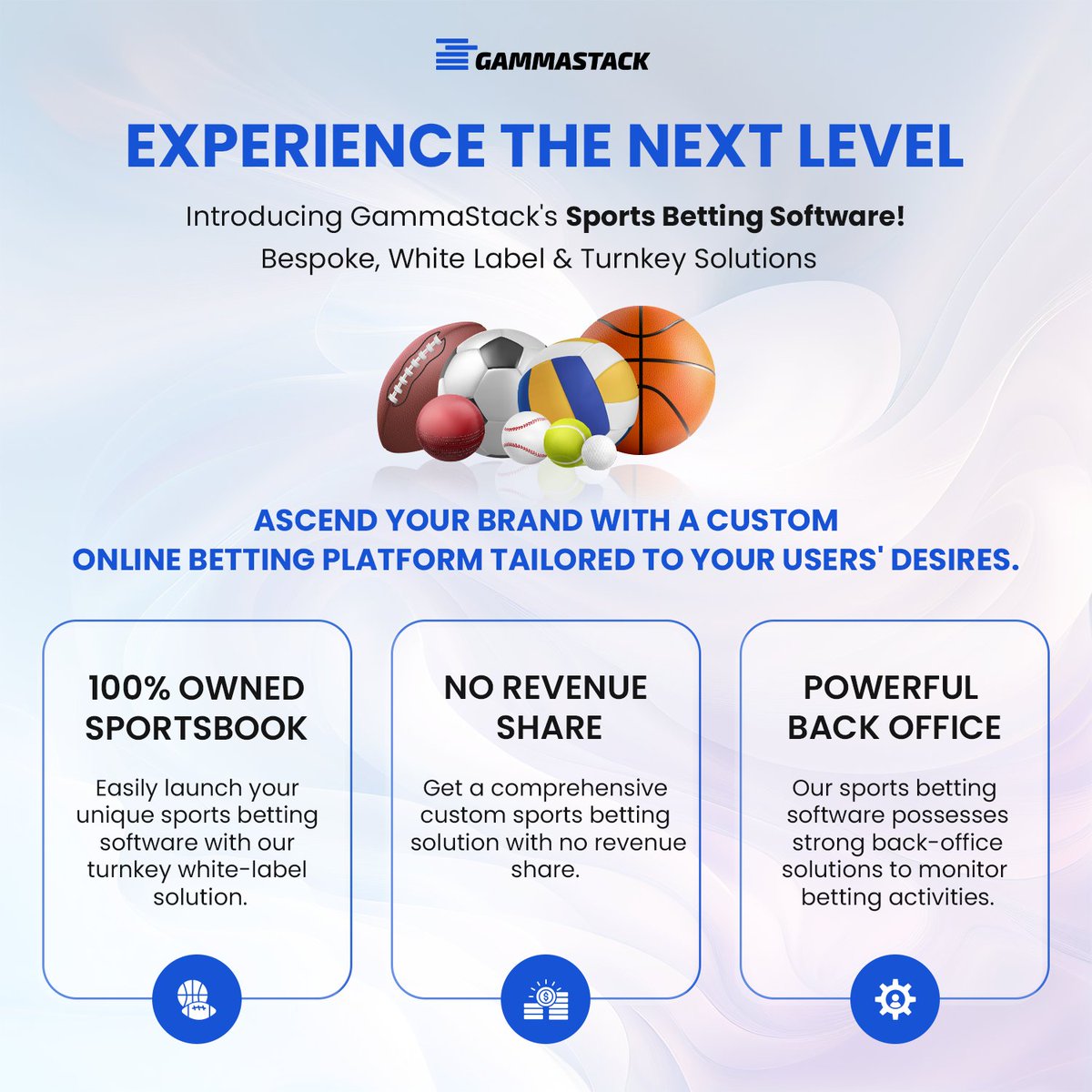 gammastack's tweet photo. Get state-of-the-art sportsbook software with full ownership and low/no GGR share !! Count on GammaStack to turn your ideas into reality with efficiency and precision. 

Discover more at: https://t.co/O45RAatEPi 

#sportsbetting #iGaming #softwaredevelopment  #gammastack https://t.co/MAJZDx08Gl