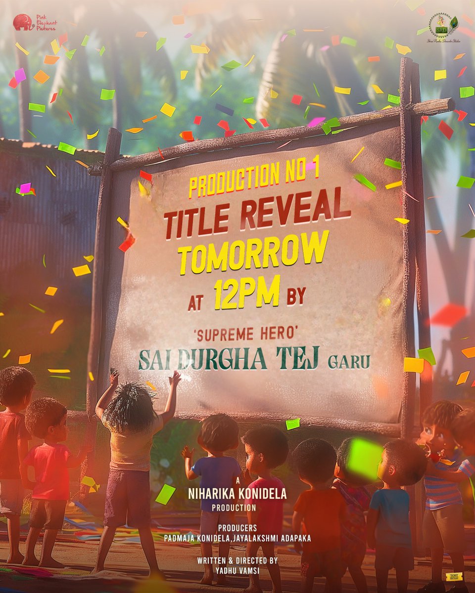 igtelugu's tweet photo. Spilling the tea, and the title at 12PM tomorrow 🥁

Our favourite, 'Supreme Hero' @IamSaiDharamTej to do the honours. Stay tuned!❤️

Announcement 👇
https://t.co/aVwKw0THkM

@IamNiharikaK @PinkElephant_P #SRDStudios @MAGSMANYEDHU @anudeepdev @eduroluraju @anwaraliedit @manyam73 https://t.co/FchyLPLSFR