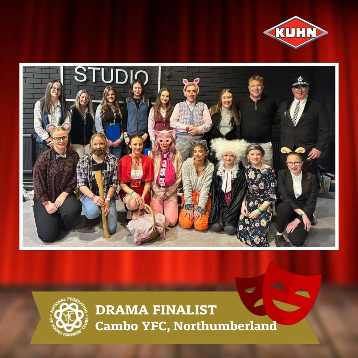 The audience is the jury in Cambo YFC's @YFCNland one-act comedy, where fairy tales meet a courtroom drama. Described as the trial of the decade, the club bring the Big Bad and Little Red to the Spa Centre on 20 April in the national finals, supported by @KUHN_UK. #YoungFarmers