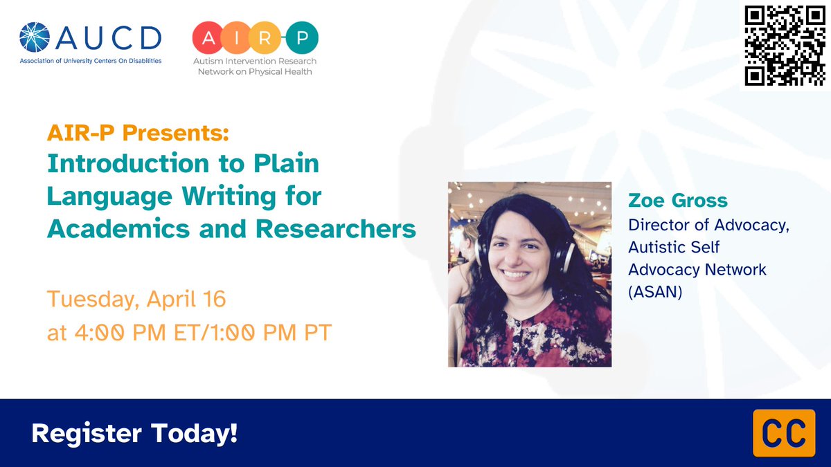 Join Zoe Gross, Director of Advocacy at @autselfadvocacy, in @AIRPNetwork’s April webinar, “Introduction to Plain Language Writing for Academics and Researchers.” Register today to learn the principles of #PlainLanguage writing ➡️ bit.ly/3TAuzNt