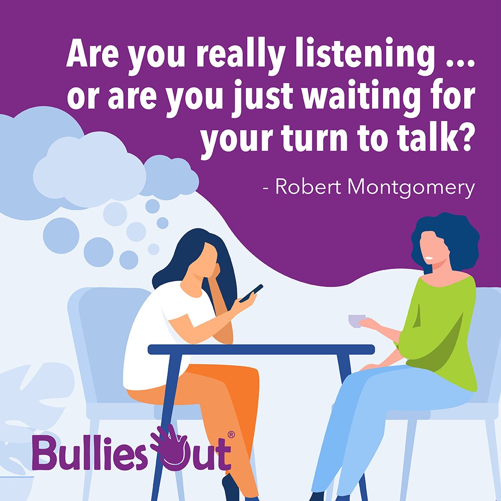 👂 When your friends and loved ones come to you, listen to them actively! 🗣️ It can be hard to open up, so when people do make sure you really listen… 🌐  bulliesout.com/need-support/y… #friendships #activelistening #antibullying #listening