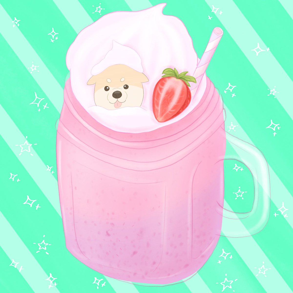 ShibaMeatball's tweet photo. Strawberry Milkshake 🍓🥤✨

🎊 🐶 Happy Shiba Inu day ! 🌸🎊

🌟
#柴犬の日 #柴犬 #柴柴 #shibainu #strawberries #milkshake #illustraion #drawing #doodle #shibaddicted #kawaii #healing #sweet #dessert #redbubble #sketchbook #しばいぬ #시바견 https://t.co/DIUJDY8E1f