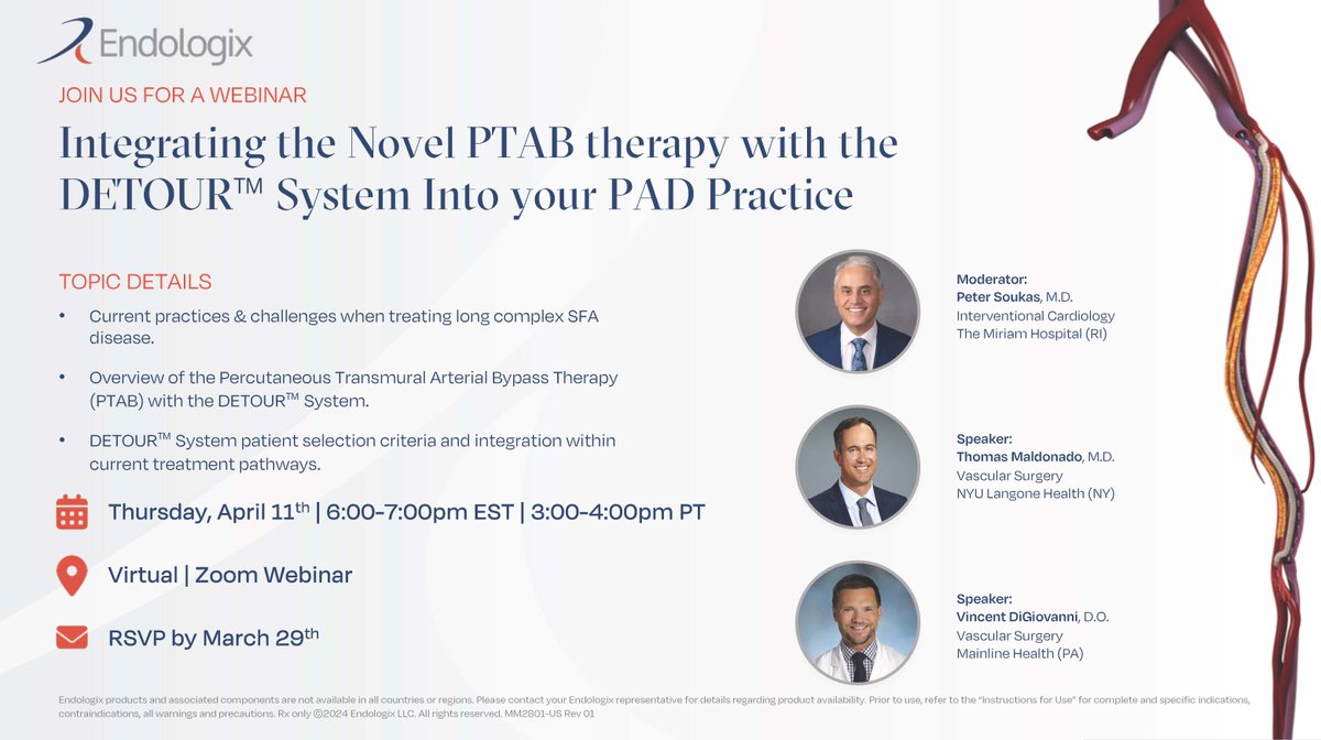 Don't miss our upcoming webinar! Gain invaluable insights and learn from other physicians performing PTAB.
Register now! web.cvent.com/event/d162e120…
Learn more endologix.com/ptab/detour/