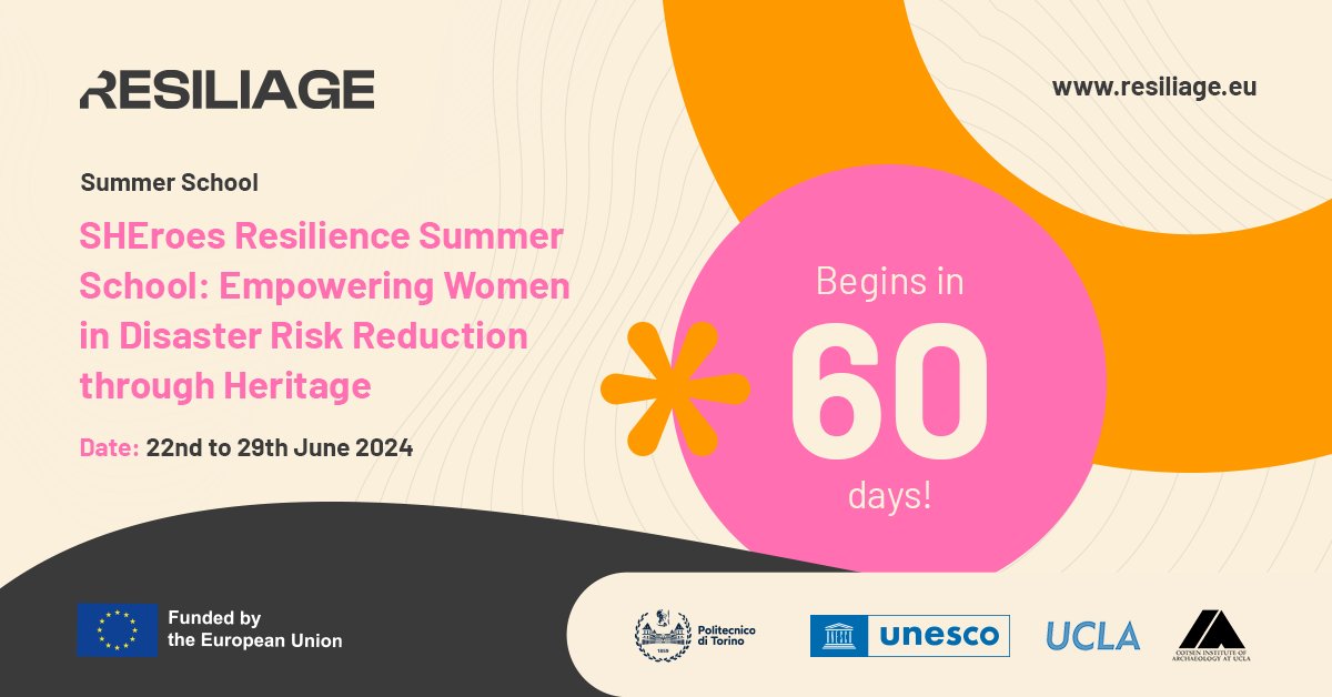 The countdown is on! 60 days to go until our #SummerSchool.⏳

Ready for a programme that enhances societal resilience through leveraging cultural & natural #heritage to improve responses to #naturaldisasters and #climatechange risks.

It'll surely be a week to remember.🌞