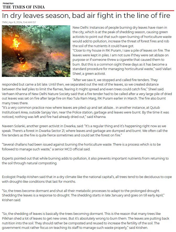 NDNS_HQ's tweet photo. Burning leaves causes pollution 💨
Thank you @kush_junglee @TOIDelhi 🙏🏼
#savetrees #burningtrees #airpollution https://t.co/Z98BxZAemM