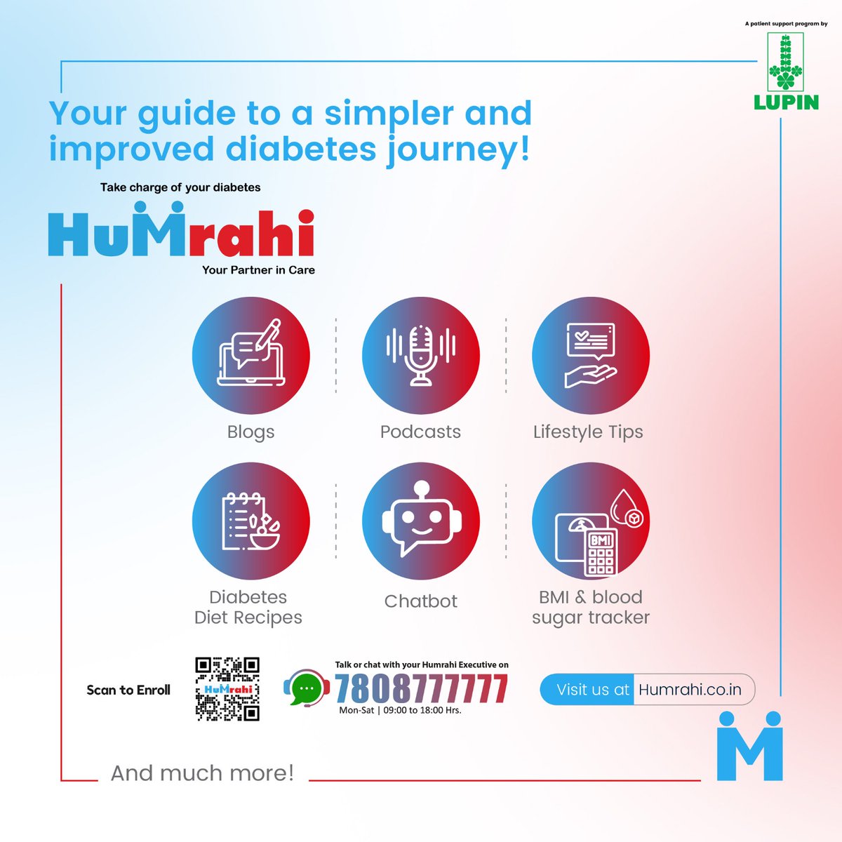 Discover seamless diabetes management with Humrahi! Our platform offers a blood sugar tracker, BMI tool, lifestyle tips, podcasts, blogs & more. Visit humrahi.co.in for more. Call or text 7808777777 on WhatsApp for queries! #Lupin #Humrahi #DiabetesSupportProgram