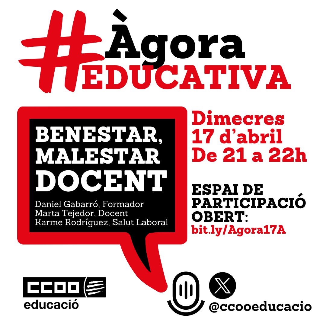 VillaroRosa's tweet photo. Professorat #FOL hi tenim molt a dir a #ÀgoraEducativa 💪, #benestardocent #salutlaboral ,  càrrega treball (sobrecàrrega 😔), coordinació, participació en l'organització 
 #DemocràciaAlsCentres , recursos... ens trobem a X 👇👇👇
https://t.co/SktV5YevMc 
el 17/04 a les 21.00 h https://t.co/JgT1UpUv7B