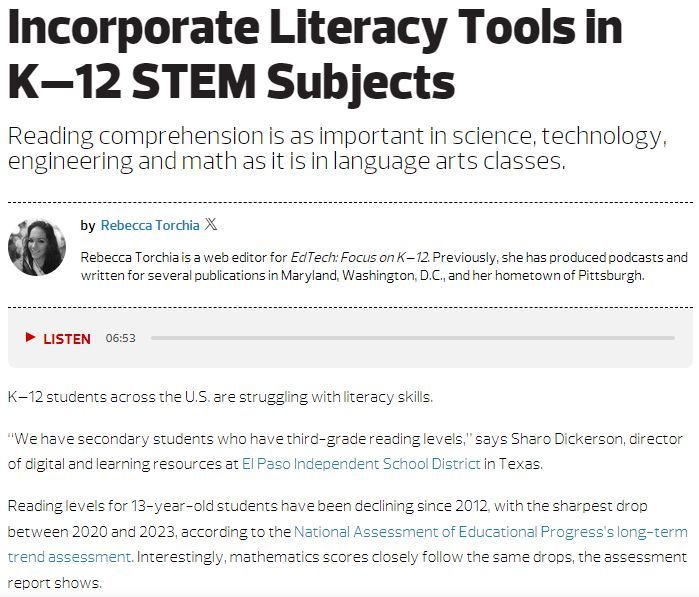 Incorporate Literacy Tools in K–12 STEM Subjects buff.ly/3J7QIht #k12 #literacy #STEAM #STEM