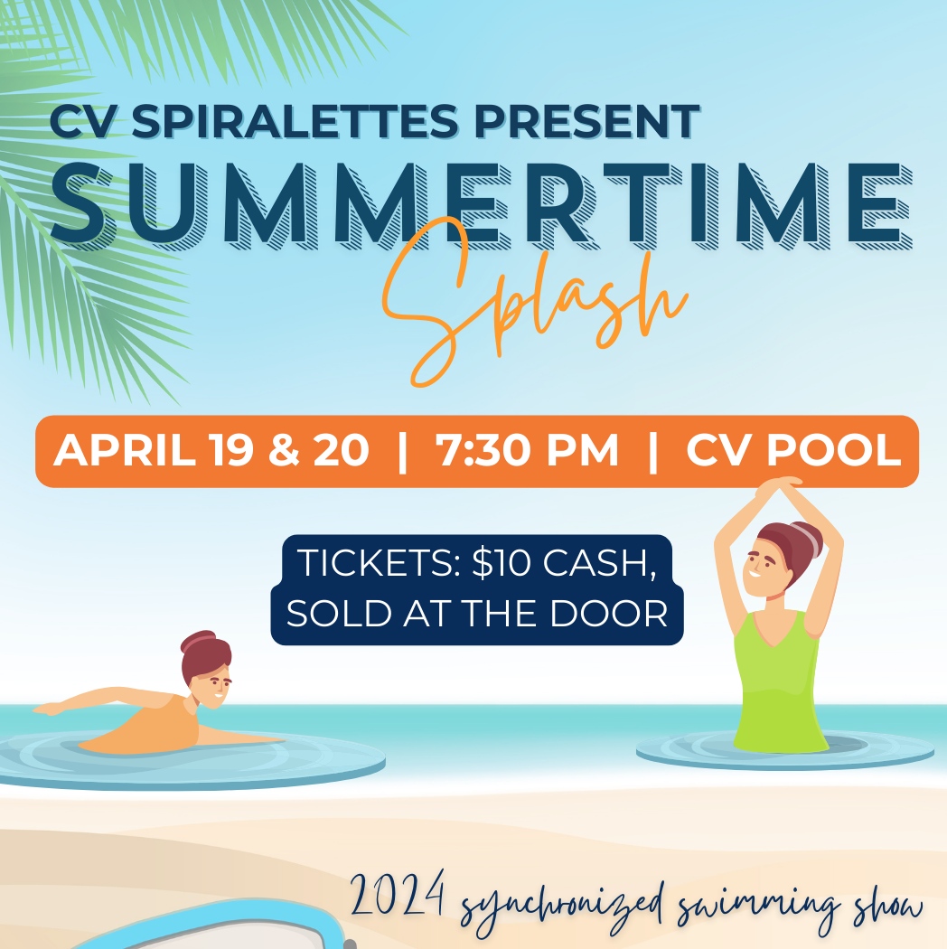 💦 Dive into summer with the CV Spiralettes' Synchronized Swimming Show, Summertime Splash! Join us at Cumberland Valley High School pool on April 19 & 20, 2024, at 7:30 p.m. Tickets $10 at the door (cash only). See you there! #CVproud