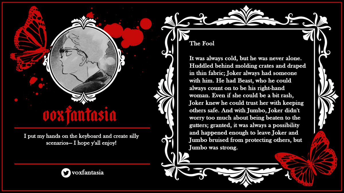 {#anime #manga}

🦋Contributor Spotlight🦋

Today we wanted to spotlight the incredible narrative crafted by @voxfantasia! We are delighted to be showcasing this story in our upcoming zine!