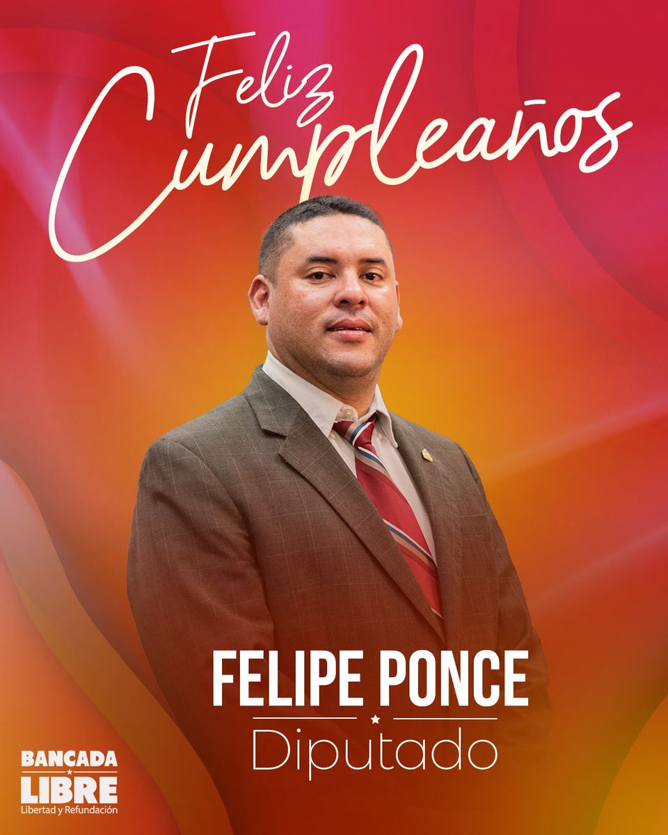 BancadaLibre's tweet photo. Le deseamos un feliz cumpleaños a nuestro compañero diputado #FelipePonce, a quien le enviamos nuestros mejores deseos y un fuerte abrazo.
¡Muchas felicitaciones Felipe! https://t.co/nidNm3llSJ