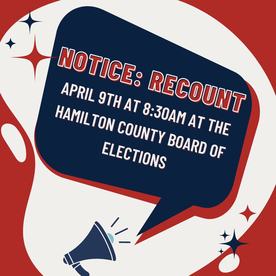 On April 9th, the Board of Elections will perform a Recount of the Cinti 23-R Democratic County Central Committee Election. The staff will hand-count all the ballots in the contest and compare them to the official results.