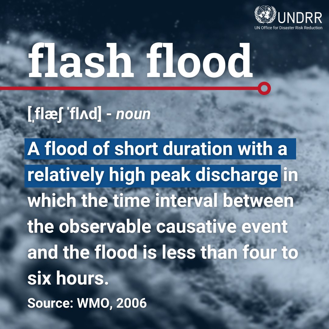 Know your hazards: 🌊Flash floods are highly localized in space and restricted in time. This means very little time for warning. Learn more about floods and reducing their risks on #PreventionWeb 👇preventionweb.net/knowledge-base…