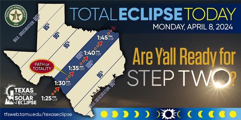 ☀️The #TotalSolarEclipse passes through Texas today! As you prepare to watch, remember: - Practice responsible and resepctful recreation. - If you use firewood, use it where you buy it. - Don't drive or park on tall, dry grass. Learn more here: ow.ly/KQIJ50R9Hwm