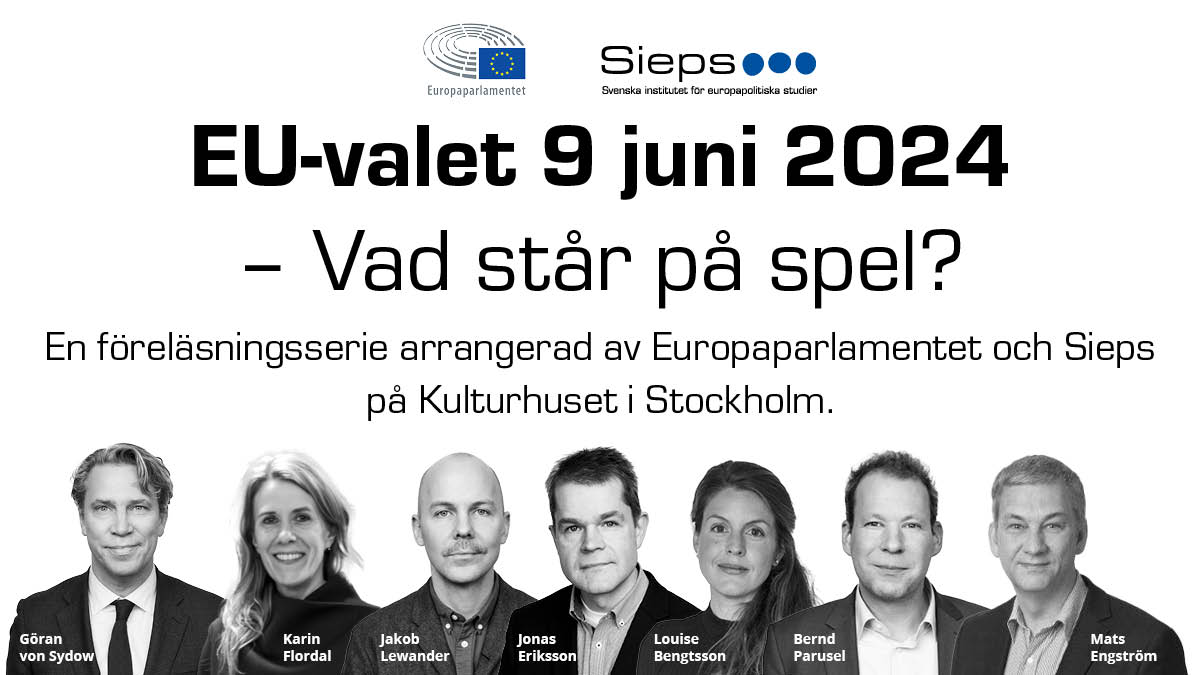 Tillsammans med @Europarl_SV arrangerar Sieps en serie lunchföreläsningar inför valet till Europaparlamentet. Forskare och utredare från Sieps ger en överblick av olika aktuella ämnesområden. Först ut är Sieps direktör @gvonsydow 16 april. Läs mer: sieps.se/val24