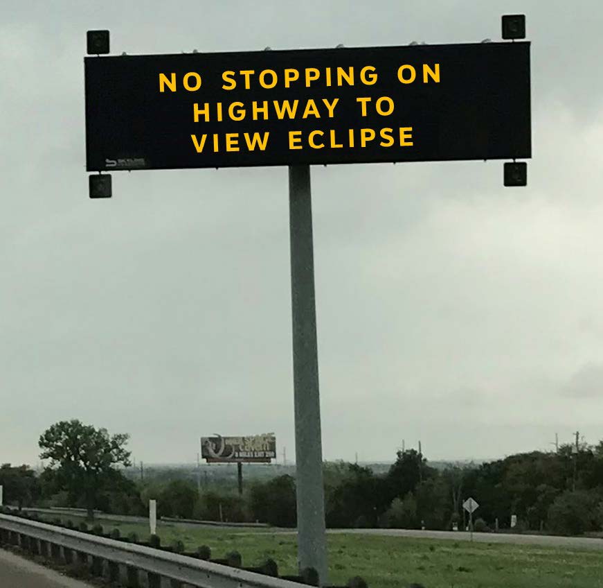 Happy eclipse day! 🌚 Please plan ahead for extra traffic and get to your viewing location early. We want to make sure traffic keeps moving so please find a safe place to park and don’t stop on the highway or shoulder. #TXEclipse24 #Eclipse24