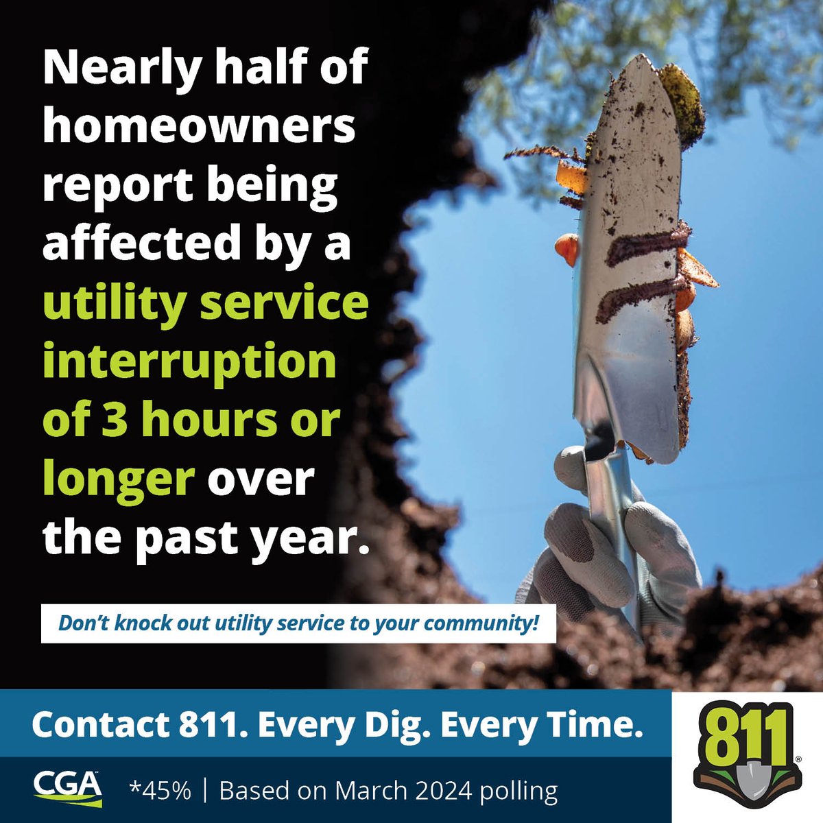 Don't be a neighbor that knocks out power or internet.. digsafe.com or 811 every time, friends. #SafeDiggingMonth @CGAConnect