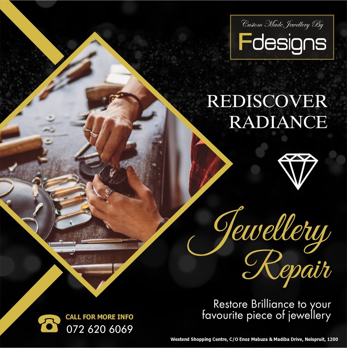 FDesigns6's tweet photo. Transforming Your Treasures with Professional Jewelry Repair Services with FDesigns. Our expert artisans meticulously restore and repair your cherished pieces to their former glory. #RestoreBrilliance #JewelryRepair #ProfessionalCraftsmanship #CherishedTreasures #Hashtagonline https://t.co/ZglJPxVqpP