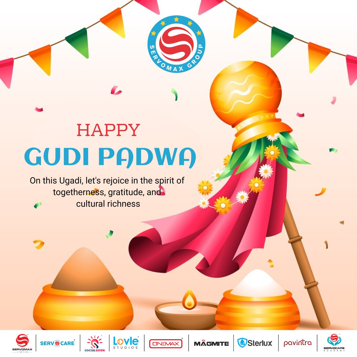 ServomaxLimited's tweet photo. This #Ugadi, let's rejoice in the spirit of togetherness, gratitude, &amp; cultural richness. Wishing you a prosperous &amp; joyful year ahead. 🌸
#Ugadi2024 #GudiPadwa #TeluguNewYear #HappyUgadi #HappyUgadi2024 #HinduNewYear #Padwa #UgadiWishes #UgadiFestival

#SERVOMAX #SERVOMAXLimited https://t.co/PGgOVdK6Bo