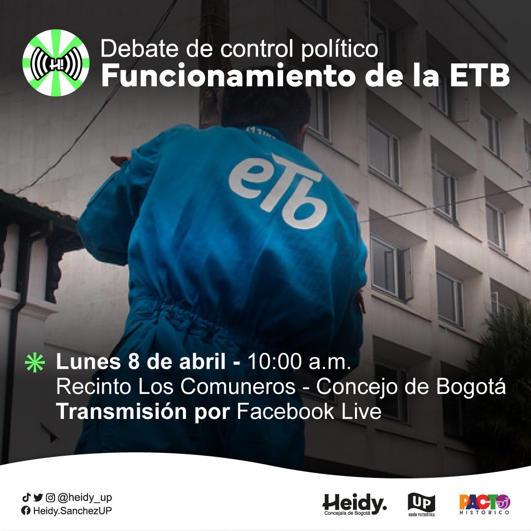 #HeyBogotá | Hoy tenemos debate de control político en torno al funcionamiento de la #ETB. Evidenciaremos cómo con acciones de sus directivas y las administraciones distritales neoliberales se ha buscado de manera solapada el desmejoramiento y pérdida de competitividad de esta