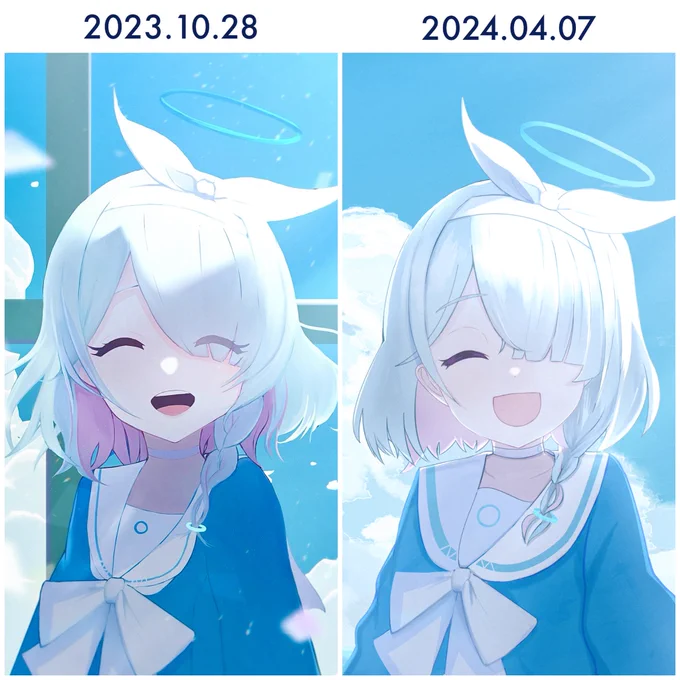 沢山の反応ありがとうございました〜!実はこのイラスト約半年前に投稿したアロナイラストのリメイクでした!記念すべき日に改めて投稿できて嬉しいです#ブルアカTVアニメ #BlueArchive 