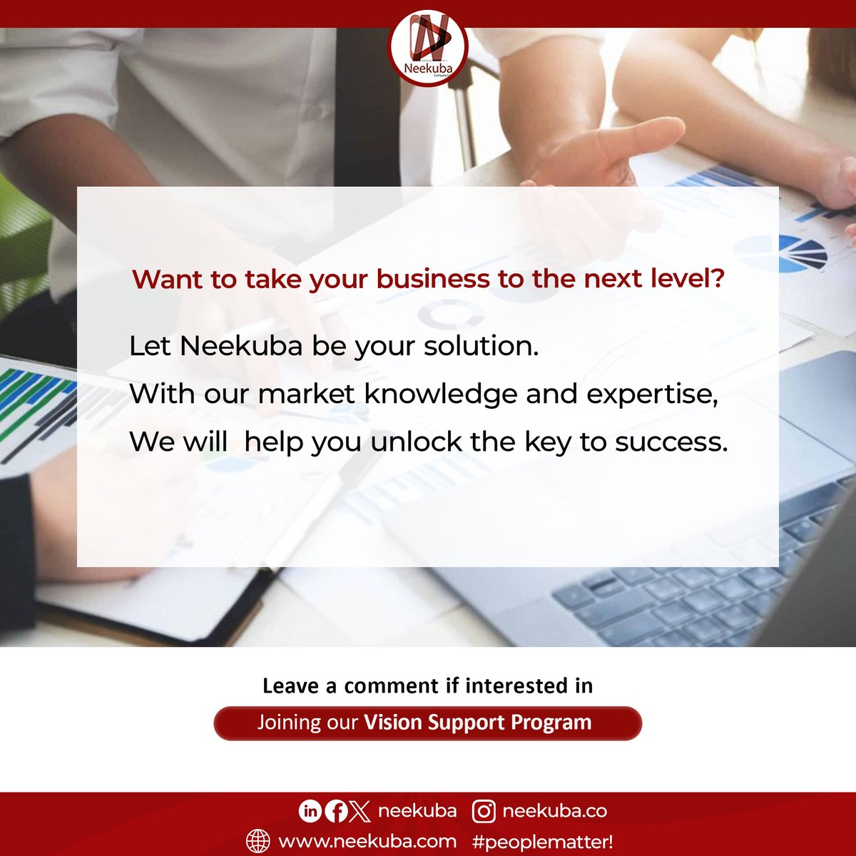 Let Neekuba be your solution. With our market knowledge and expertise, we will help you unlock the key to success.

leave a comment if interested in joining our Vision Support Program

#neekuba #peoplematter #businessboost #business #marketknowledge #success