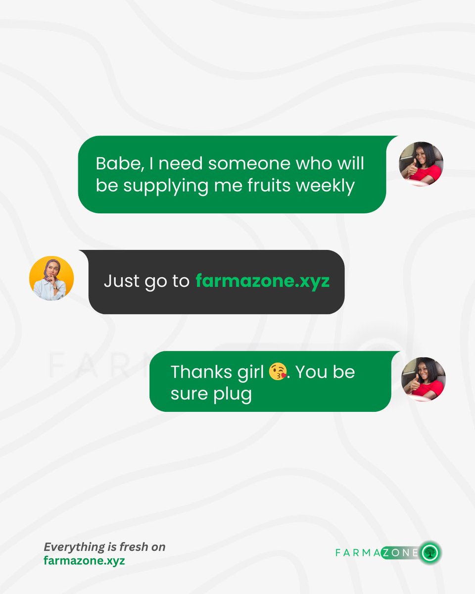 FarmazoneHQ's tweet photo. We love friends that connects us with the best plug😉.

Visit https://t.co/MGEUSAEUy1 to get fresh fruits delivered to your doorstep weekly. 

#freshfruitsinlagos #onlinefoodvendor  #Foodie https://t.co/l1wfWcwqcp