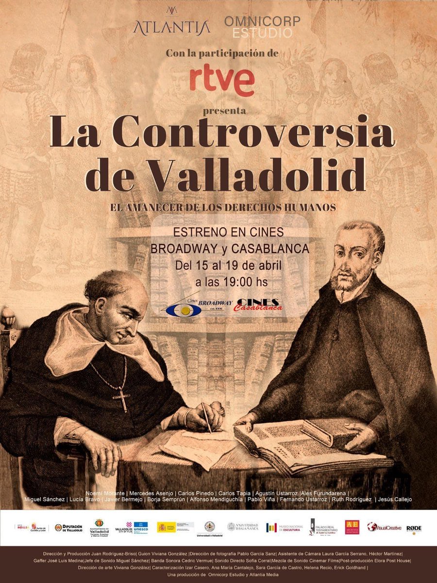 🎬 Llega a la gran pantalla 'La Controversia de Valladolid. El amanecer de los derechos humanos', del director vallisoletano Juan Rodríguez- Briso. 📍Cines Broadway y @Cine_Casablanca 🗓️ Del 15 al 19 de abril ⌚19 h #ValladolidCiudaddeCine #ValladolidCityofFilm