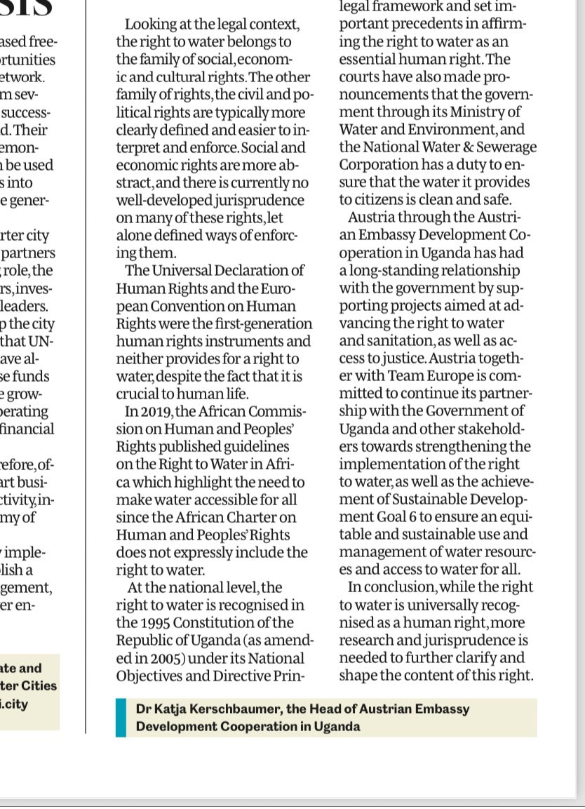 In today’s @DailyMonitor, explore the insightful perspective on the fundamental right to water in an enlightening article written by @Dr_KatjaK, Head of Office @ADCinUganda. A must-read for everyone.