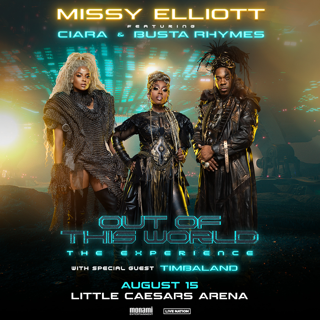 JUST ANNOUNCED! 👽 OUT OF THIS WORLD - The @MissyElliott Experience is heading to Little Caesars Arena on August 15 with @Ciara, @BustaRhymes and @Timbaland! Tickets go on sale Friday, April 12th at 10am local. 🙌🏾