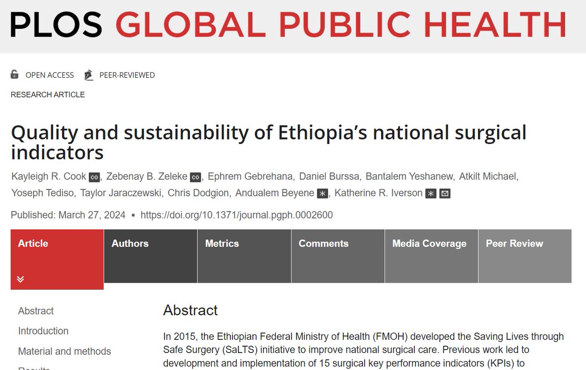 Researchers assess the #Ethiopian Federal Ministry of Health 🇪🇹 initiative to enhance national surgical care, leading to recommendations to ensure quality and sustainability. Research in @PLOSGPH ➡️doi.org/10.1371/journa…