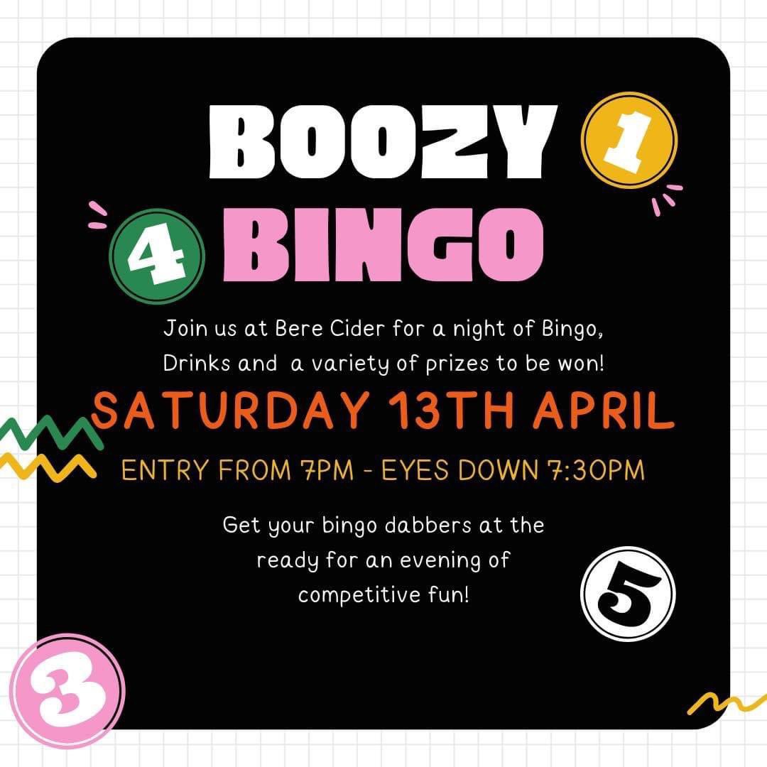 🥂BOOZY BINGO🥂
SATURDAY 13TH APRIL WITH EYES DOWN AT 7:30👁️
AN EVENING OF BINGO FUN AND OUR FULL LICENSED  BAR WITH COCKTAILS AND PLENTY OF CIDER!
#WhereItsTo #bar #cocktails #cider #traditionalcider #bingo #boozybingo #boozybingonight