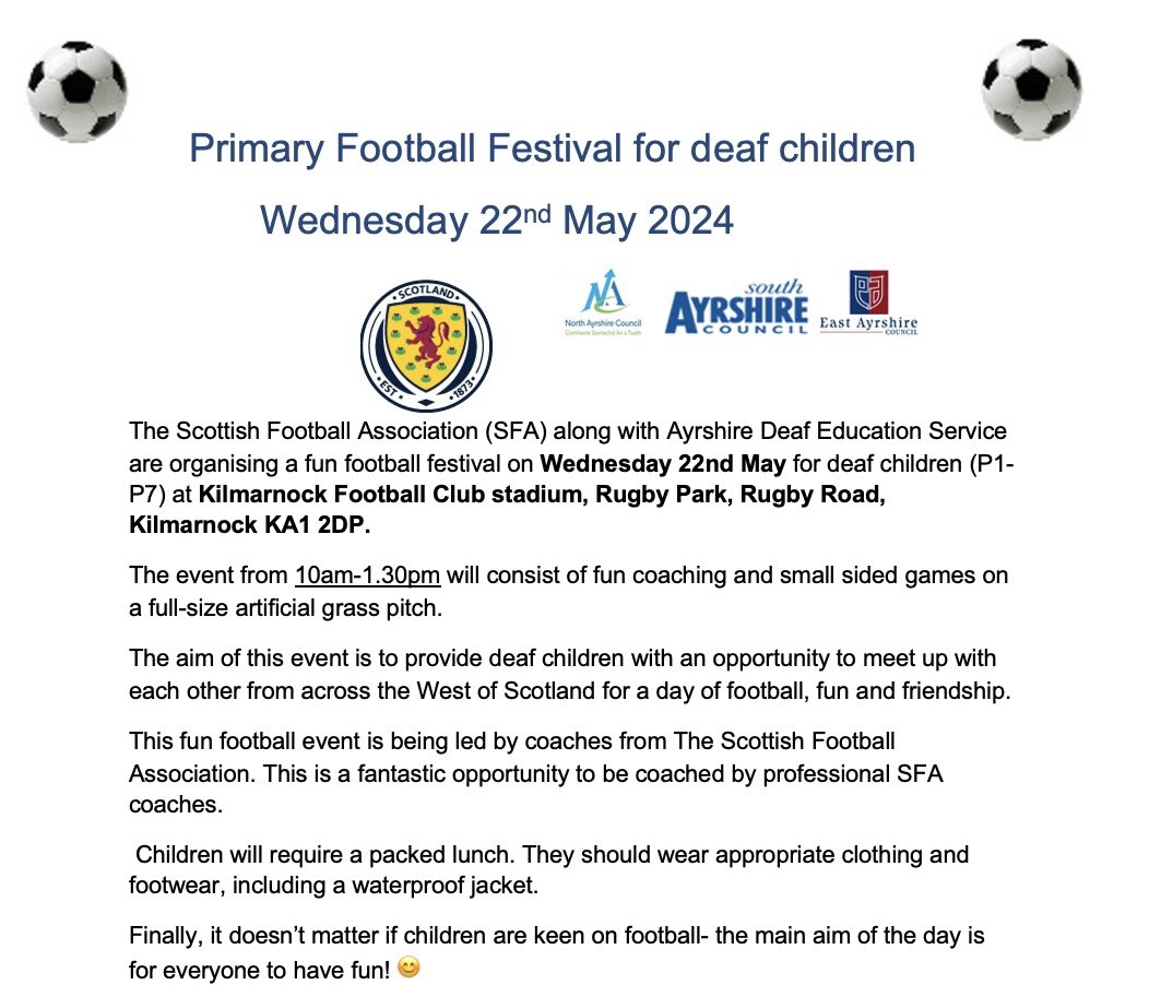A brilliant event for primary-aged deaf children! It’s great for all children of all skill levels. They don’t even need to like football to enjoy it! If you’re interested, please get in touch and we can give you the organiser’s contact details 😊