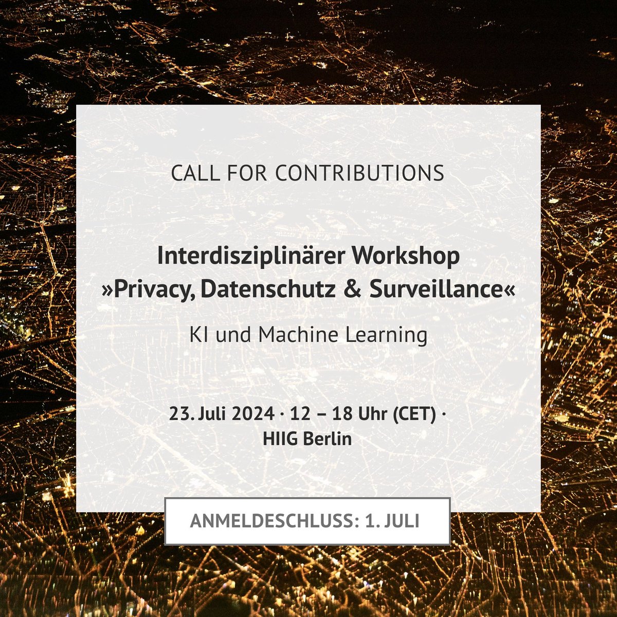Call for Contributions! Am 23.7 können Forscher*innen in einem Workshop ihre aktuellen Arbeiten im Bereich #Privacy, #Datenschutz & #Surveillance vorstellen und mit Fokus auf #KI und #MachineLearning in interdisziplinärer Runde diskutieren. Anmeldung👉 hiig.de/events/xvii-in…
