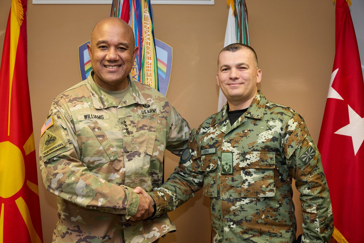 Last week we were honored to welcome Brig. Gen. Besnik Emini w/ the Republic of North Macedonia, here at our HQ in 🇩🇪, where he was met by #USAREURAF's CG, <a href="/USArmy/">U.S. Army</a> Gen. Darryl Williams.

The leaders discussed #TTPs within the European theater, and our shared commitment to <a href="/NATO/">NATO</a>.