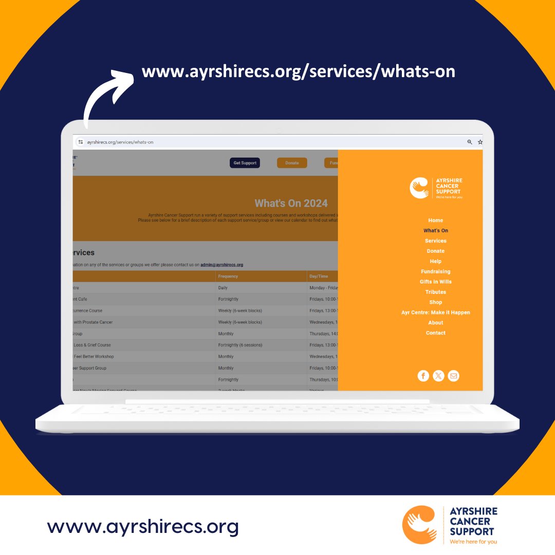 Our 'What's On' page is now live on our website! In addition to the core services offered at ACS we provide a range of workshops, groups & peer support opportunities for children, young people and adults affected by cancer. Head to ayrshirecs.org/services/whats… to view our calendar 🧡