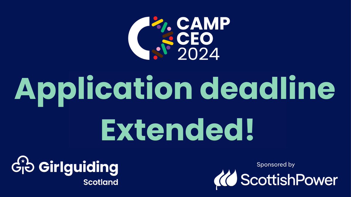 The deadline for Camp CEO applications has been extended until midnight 14 April! Camp CEO is a great opportunity for members aged 14-18 to develop the skills they need to get where they’re going. Apply now 👇 girlguidingscotland.org.uk/events/camp-ce…