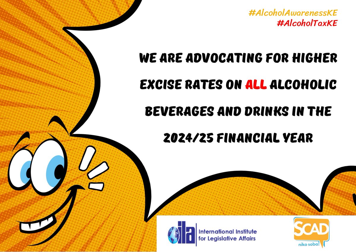 #SCADCares and is strongly advocating for higher excise rates on all alcoholic beverages and Drinks in the 2024/2025 Financial year 

#AlcPolPrio
#AlcoholTaxKE 
#AlcoholAwareness
#AlcoholAwarenessKE