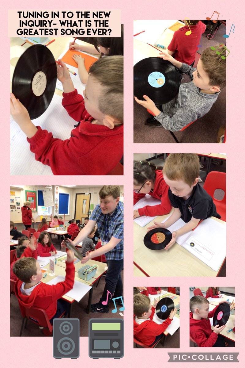 Dosbarth Enfys have begun tuning into their new inquiry- What is the greatest song ever? By exploring vinyl discs. Pupils shared and discussed what they saw, thought and wondered about the discs. #YBTInquiry