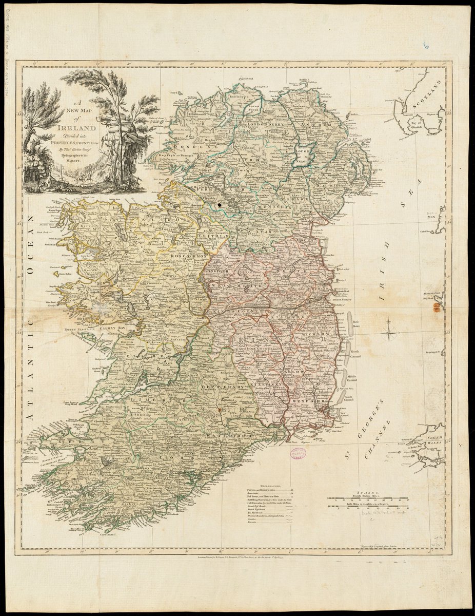 This week's #MondayMappery features ‘A New Map of Ireland’  by Thomas Kitchin ‘Hydrographer to his Majesty’ published in 1777 in London. Interesting Cartouche set into top left corner, cleverly hugging the Mayo and Donegal coastlines.  

This map appears courtesy of the Leventhal…
