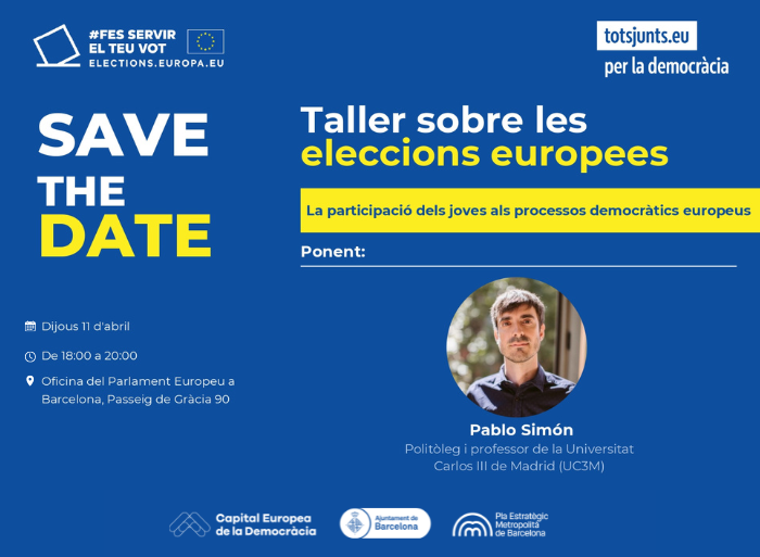 🟣Apunta't: 'La participació dels joves als processos democràtics a #Europa', amb el politòleg Pablo Simón 🗣️@kanciller, en el marc de l'#ECoD. 🗓️ 11 d'abril - Oficina del Parlament Europeu a Barcelona ✏️Informació i inscripcions: capitalofdemocracy.barcelona/conferences/yo…