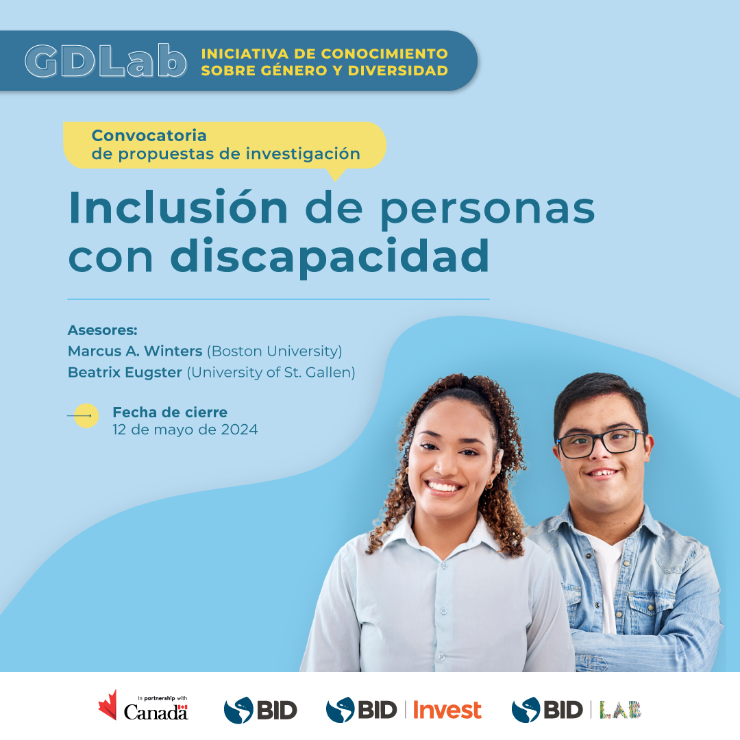 ➡️ ¿Realizas estudios académicos sobre la inclusión de personas con #Discapacidad con el fin de fortalecer las #PolíticasPúblicas en #AméricaLatina y el #Caribe?

🗓️ Postula al llamado de GDLab hasta el 12 de mayo. Lee más: bit.ly/3TIPvlv