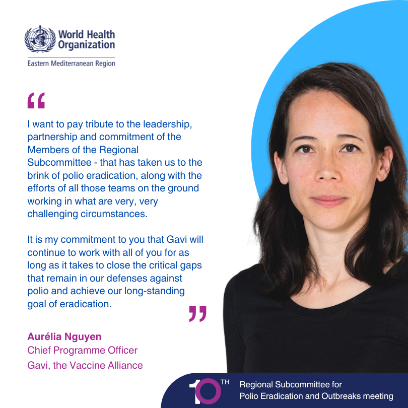 @MOPHQatar @mohapuae @Rotary @EndPolioNow @ChrisJElias @gatesfoundation @S_Wijesekera @UNICEFROSA @AdeleKhodr @UNICEFmena “It is my commitment to you that Gavi will continue to work with all of you for as long as it takes to close the critical gaps that remain in our defences against #polio and achieve our long-standing goal of eradication.” – @AureliaFNguyen, Chief Programme Officer, @gavi