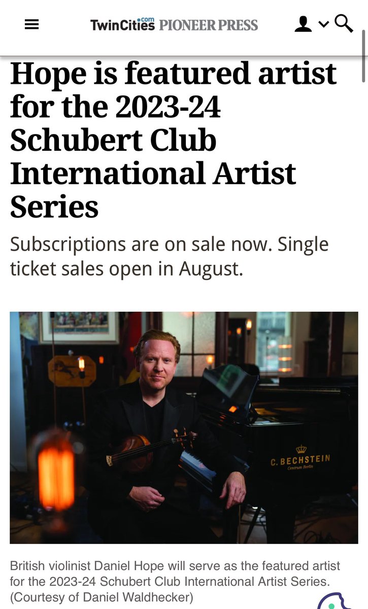 Honoured to be this season’s ‘Featured Artist’ at Minnesota’s venerable @schubertclub one of America’s oldest arts organizations and now in its 142nd year. Join us for 5 chamber music, folk-inspired and children’s concerts from April 25-28, featuring Simon Crawford-Phillips and…