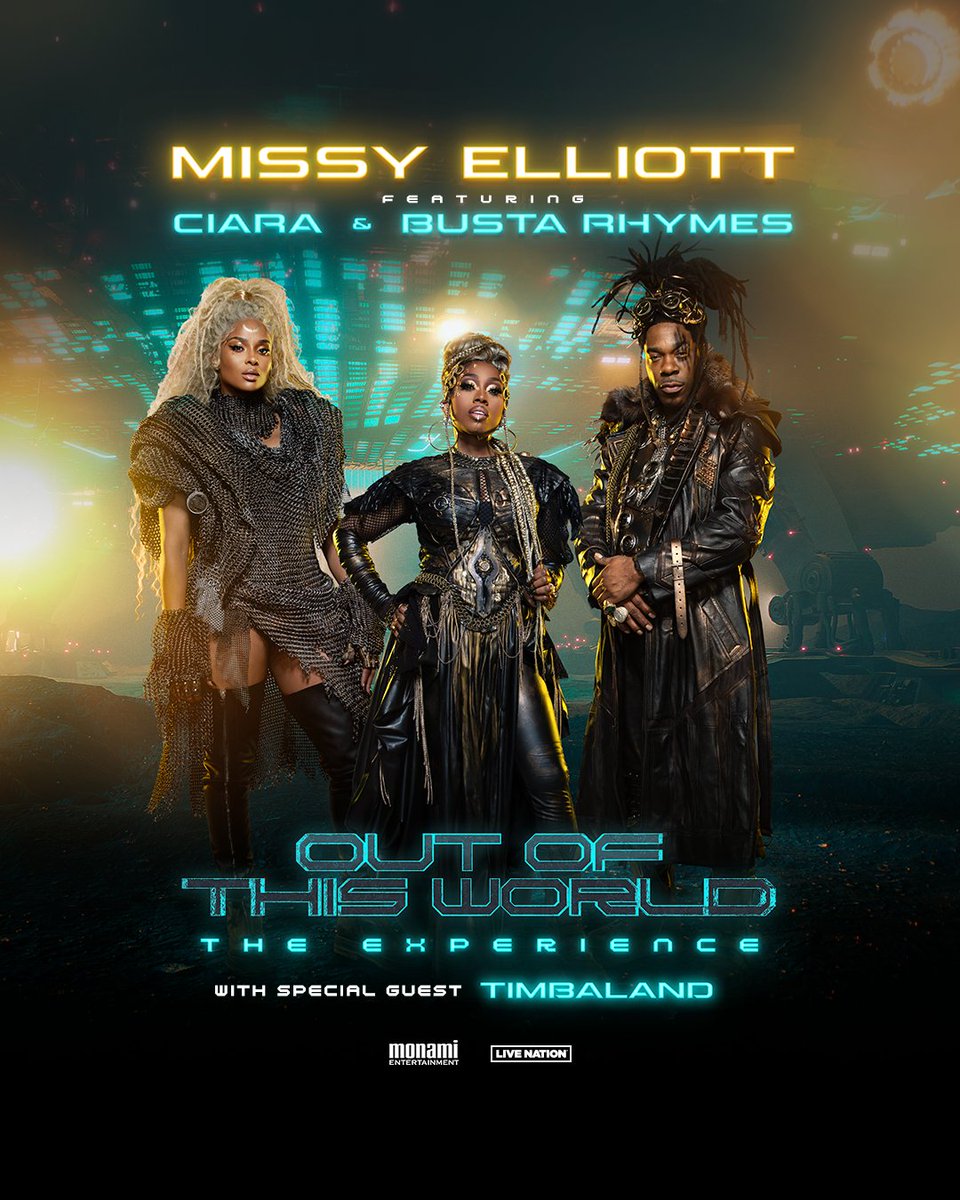 🚨 @MissyElliott IS GOING ON TOUR 🚨 The “Out Of This World Tour” featuring @ciara, @BustaRhymes and special guest @Timbaland is landing near you 🚀✨ 🔗 missy-elliott.com/tour