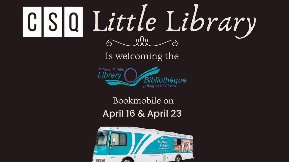 CSQOttawa's tweet image. APRIL IS READING MONTH
Need a book?
The Ottawa Public Library is bringing them by the vanload!
Come by the Albert Street Plaza on April 16th &amp;amp; April 23 between 12:00 PM and 2:00 PM.

#CSQOttawa #OKKTO #OttawaPublicLibrary #OttawaBookmobile